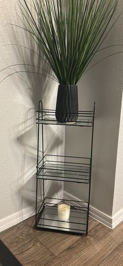 3-Tier Black Metal and Glass Shelving Unit