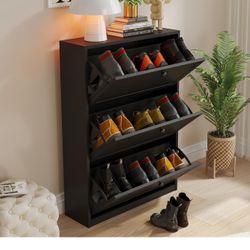 Shoe Cabinet with 3 Flip Drawers, Shoe Storage Cabinet with Adjustable Shelf & Anti-Tipping Device, Shoe Rack for Entryway, Hallway, Living R