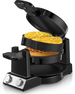 FOHERE 2-in-1 Omelette & Waffle Maker, 1400W, 180° Flip, Adjustable Browning Control, Nonstick Pans
