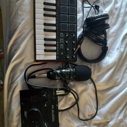 Audio Interface/microphone/keybooard+Beatpad/studio headphones 