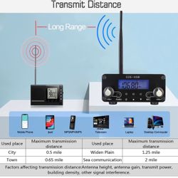 Fm Transmitter Long Range Stereo Transmitter for Home Church Parking Lot Drive-in Supermarket Conference Factory Lights Show