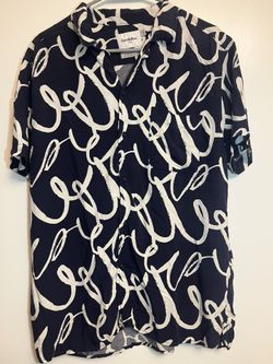 Goodfellow & Co Brushstroke Patterned Men’s Blue And Navy Short Sleeve Button Up