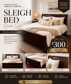 Wood Queen Sleigh Bed with Mattress – Great Condition - Like New