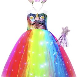 Girls Unicorn Tutu Costume Dress Light Up 5-6yo