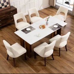 Set of 6 Modern Upholstered Dining Chairs with Curved Backrest – Farmhouse & Contemporary Style