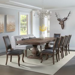 New elegant dining set for 8 with2 12" leaf extensions for dining table  Acacia solid wood framing