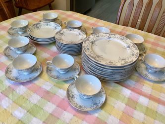 Vtg. 44 Pcs. Dinner Set Serves 10 Imperial China W. Dalton #5303 Seville Pattern Gray Blue Design