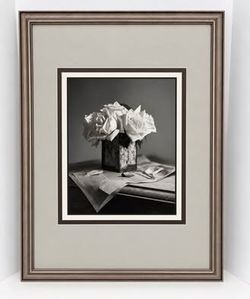 22.5" x 30.5" Framed Black & White Photo Wall Art "Roses on French Newspaper" by Roseanne Olson