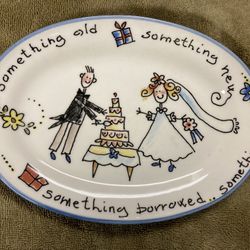 Brunelli Wedding Dish "Something Old, New, Borrowed, Blue" Ceramic Italy Wedding Cake 
