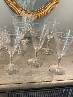 Antique Needle Etched Wine Glasses