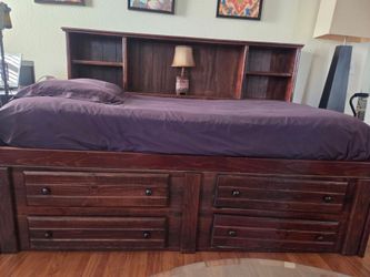 Captain's Bed with Storage Drawers and Bookcase Headboard