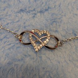 Infinity Heart Bracelet 8 In With Faux Diamond Chips