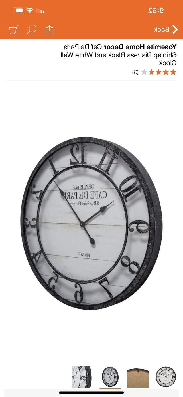 Yosemite Home Decor Caf De Paris Shiplap Distress Black and White Wall Clock