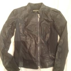 Emporio Armani Navy Blue Leather Women Biker Jacket Size 38 Italy Selling $80