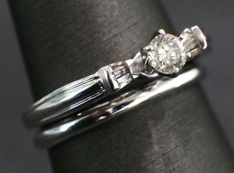 14K White Gold Diamond Wedding Set .28ctw ring and band