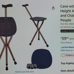 New! Adjustable Foldable Walking Cane With Seat