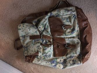 Floral And Brown Leather Backpack