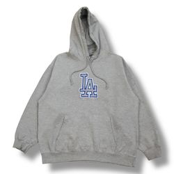 LA DODGERS HOODIE XL GRAY BLUE LOS ANGELES SWEATSHIRT PULLOVER OHTANI VINTAGE