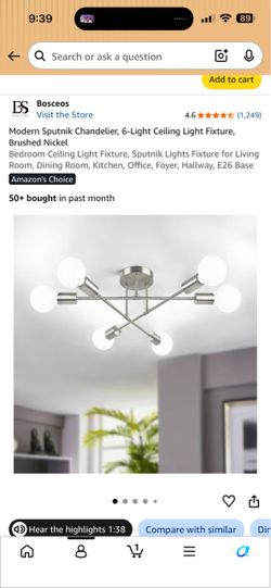 Modern Sputnik 6-Light Chandelier Brushed Nickel