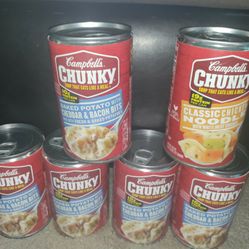 (6) Campbell's Chunky Soup! Potato w/ cheddar & bacon & Chicken Noodle 