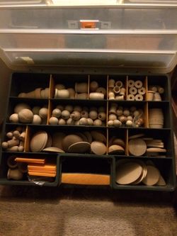 Wood pieces in a bin