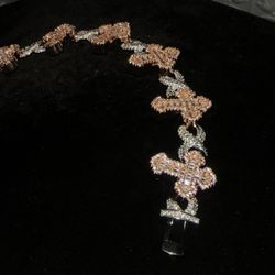 18k Gold Plated Two Tone Infinity Link Cross Bracelet 