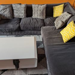 🛋️ Premium Grey Sectional Sofa w/ Chaise & Modern White Coffee Table