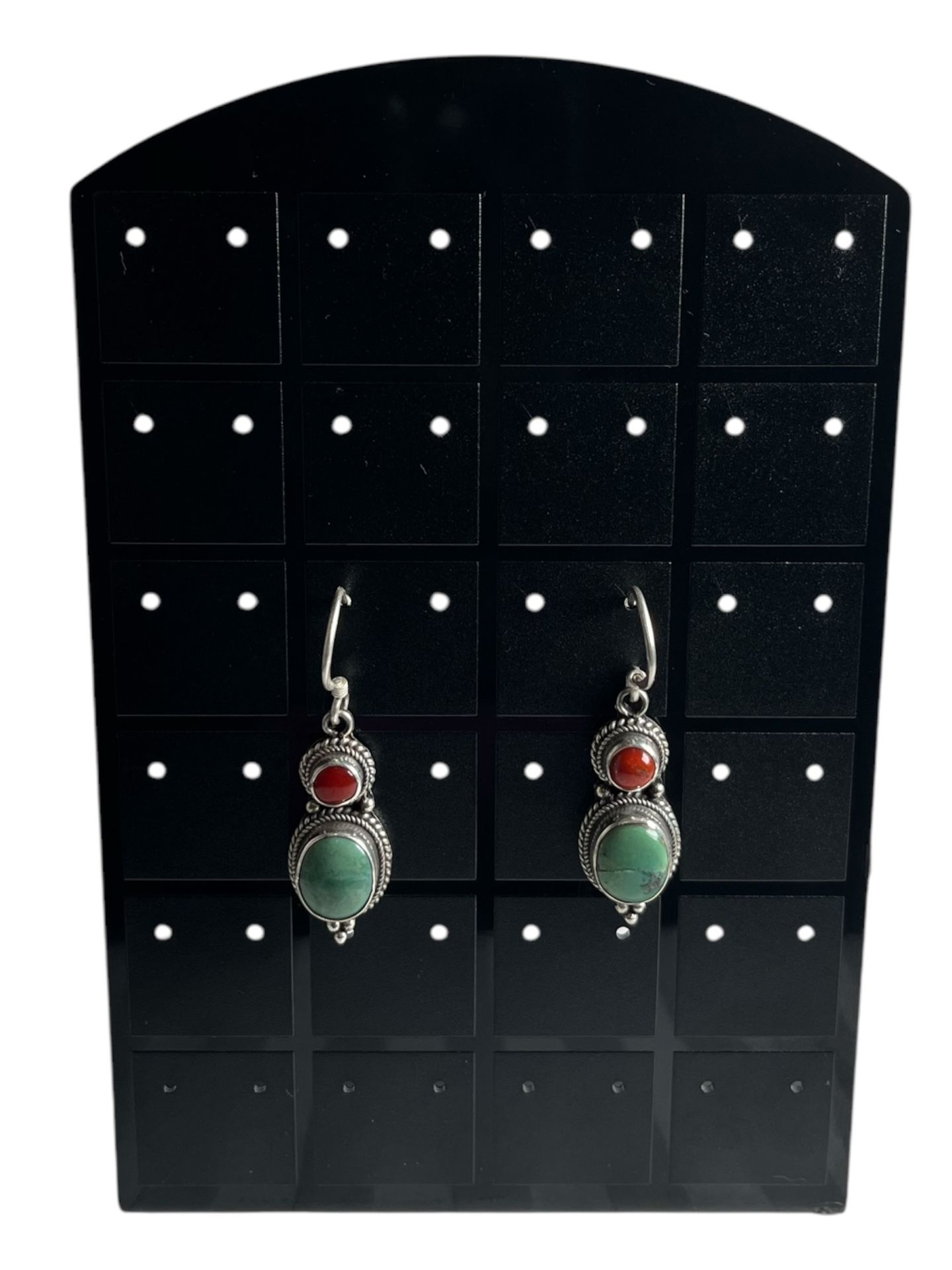 SS925 Red Coral & Turq Earrings