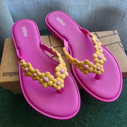 Melissa Flower Flip-Flops Pink/Yellow Size 8 – New 