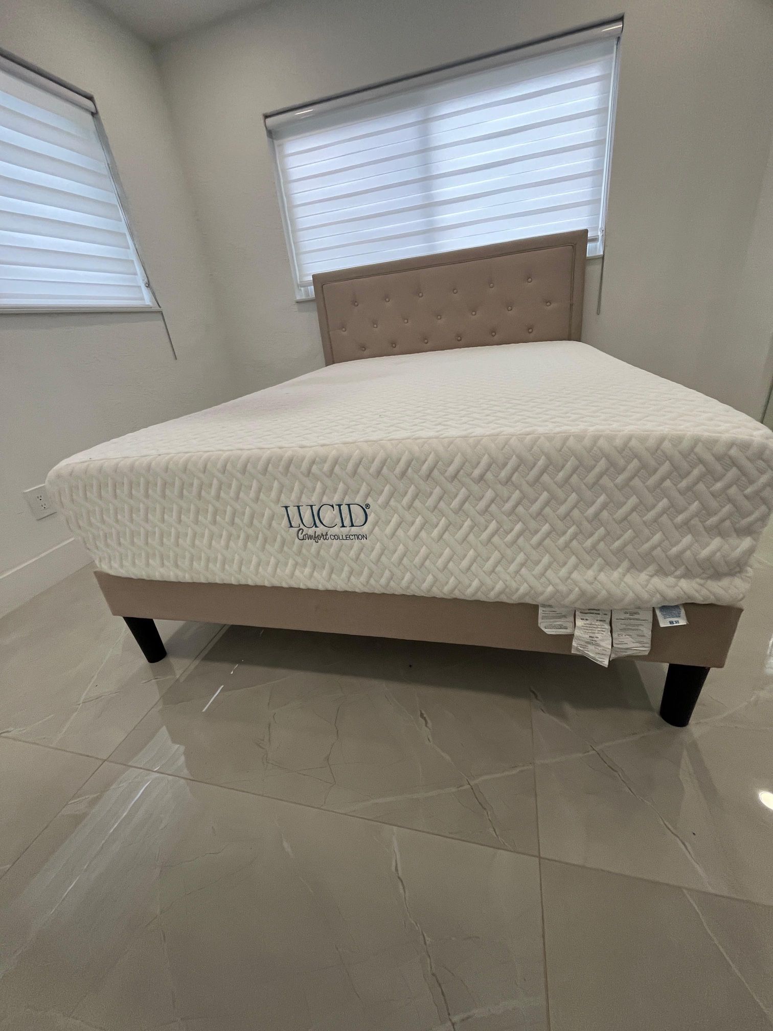 Lucid 14” Memory Foam Queen Bed With Cream Frame