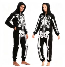 Skeleton Print Hooded Zip-Up Onesie