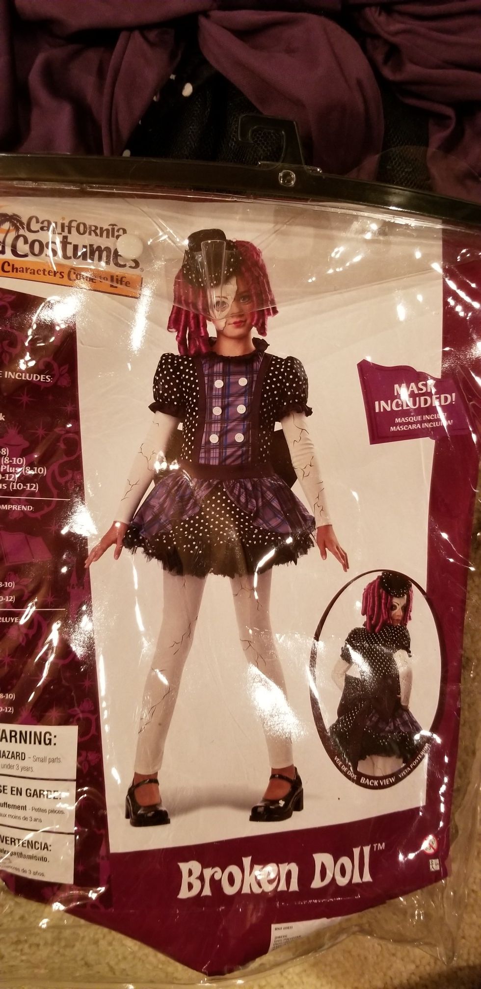 Broken doll costume child 8-10