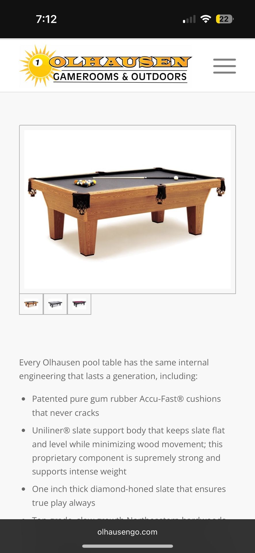 Olhausen Sheraton Pool Table