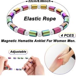 2 Pieces Magnetic Hematite Anklets Bracelet