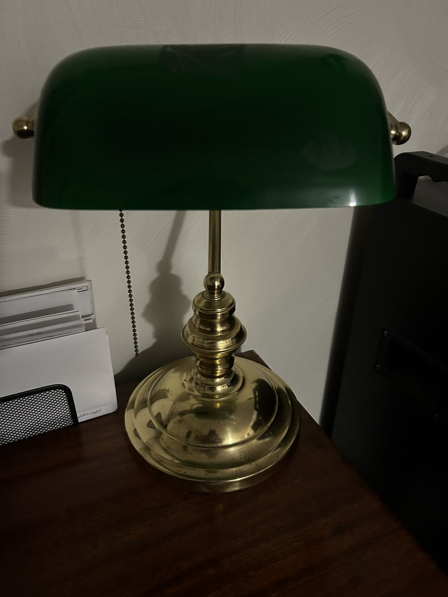 Antique Green Glass Shade Brass Base Desk Lamp