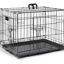 30 Inch Dog Crate - Folding Metal Dog Cage with 2 Doors (Front & Side), Chew Resistant Plastic Base Tray & Carrier Handle

