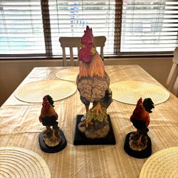 3pc BHE Collection & Ebros Resin Rooster Figurine Set - Farmhouse Decor