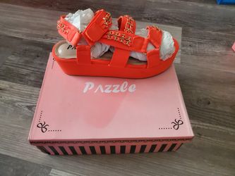 womens neon orange/lime wedges