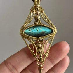 Stock The Proverbs of the Star and Ashes Original Brass Wire Wrap Pendant Natural Labradorite Aurora Borealis Handmade Designs