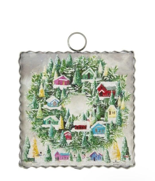 Round Top Collection Mini Colorful Vintage Houses Village Metal Tin Wall Decor