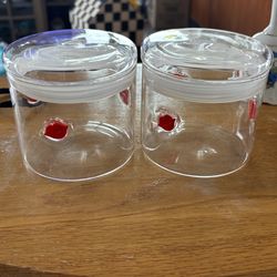 Glass Jars Red Lip Icons Lidded Set of 2! 4”