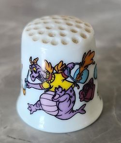 Vintage 1982 Disney Epcot Center Porcelain Thimble Figment Dragon Japan Flowers