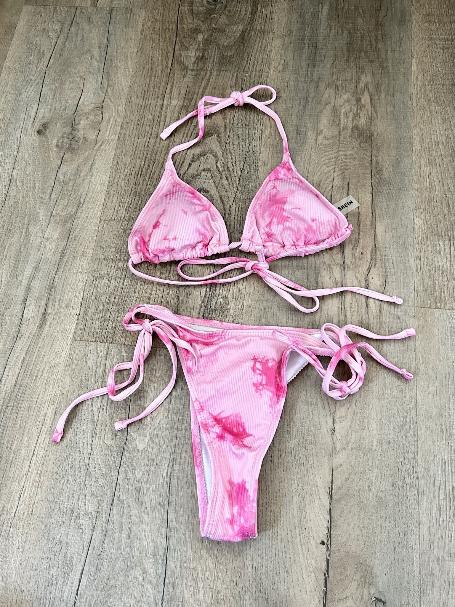 SHEIN pink tie dye bikini set size S.
