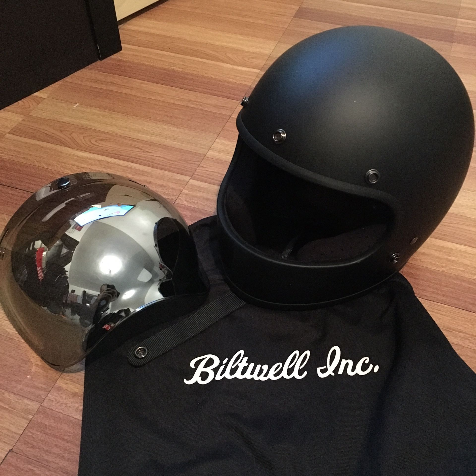 Biltwell Gringo Motorcycle Helmet (Flat Black, Medium) + Bubble Shield