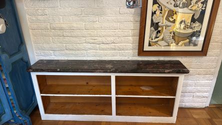 Book case storage wall unit wood and granit top,  Vintage from the 60’s, custom. $75 or OBO