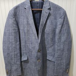 NWOT! JOE Joseph Abboud Mens Linen/Cotton Plaid Slim Fit Blazer (46R) Blue/White
