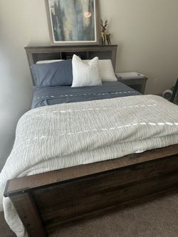 $260 OBO - Wooden Trinell Full Sized Storage Bed Set + Nightstand