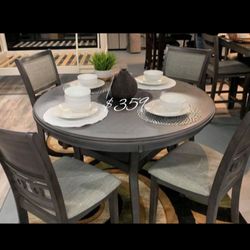5-pc Round Dining Table Set Grey Finish 