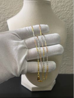 20 inch 2.1mm - Tri Color Gold Over 925 Sterling Silver Valentino Chain