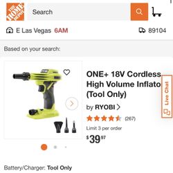 Ryobi ONE+ 18V Cordless High Volume Inflator (Tool Only)